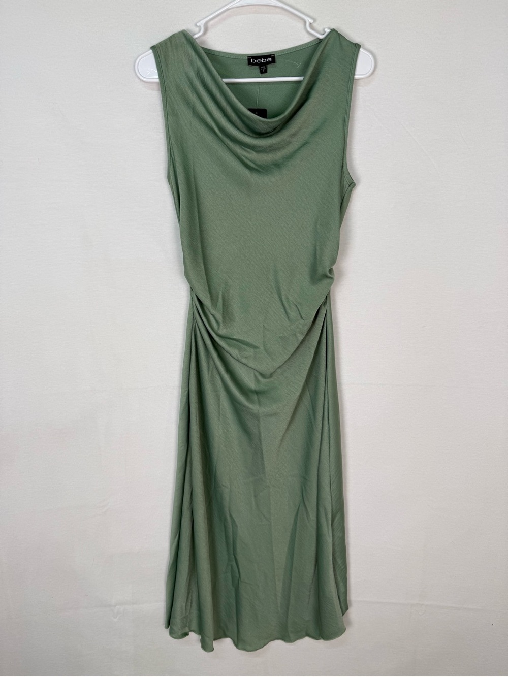 bebe Draped Sage Green Sleeveless Midi Dress